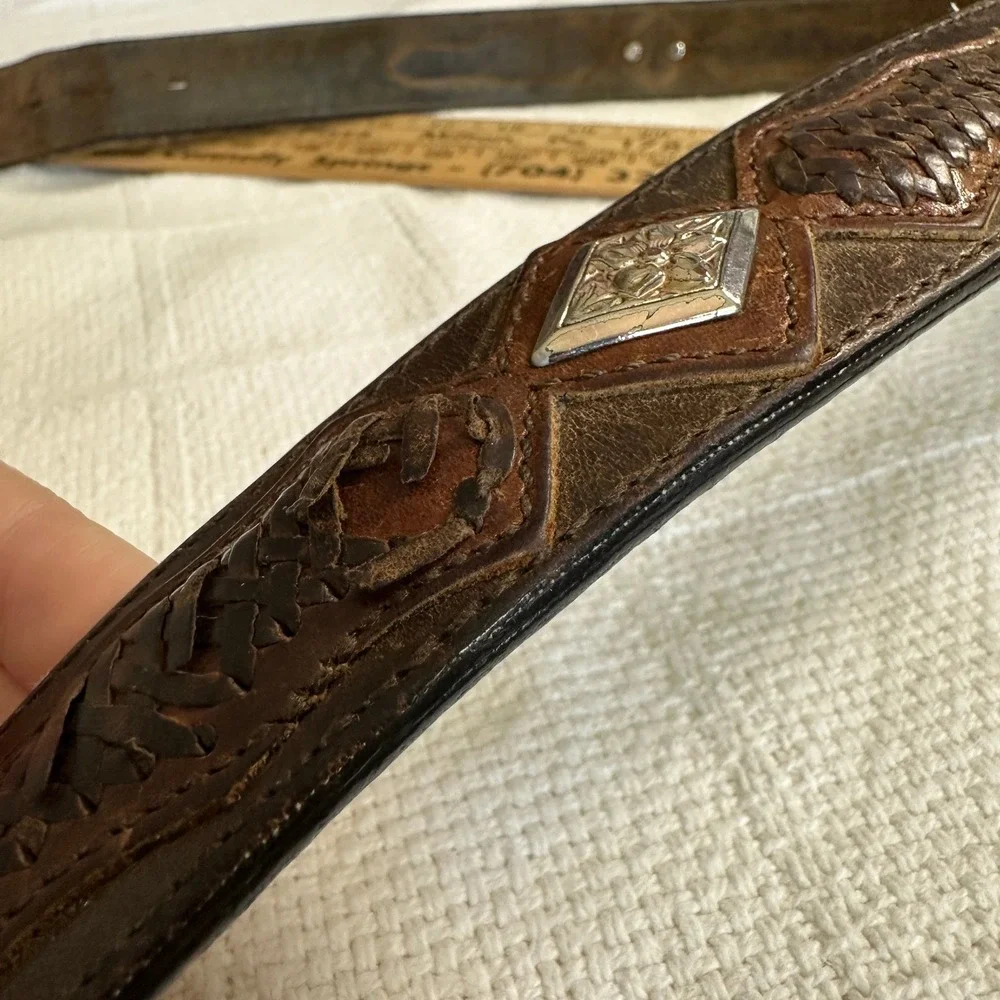 VTG Resistol‎ Brown Leather Western Woven Concho Belt 38 95 Cowboy Boho Rugged